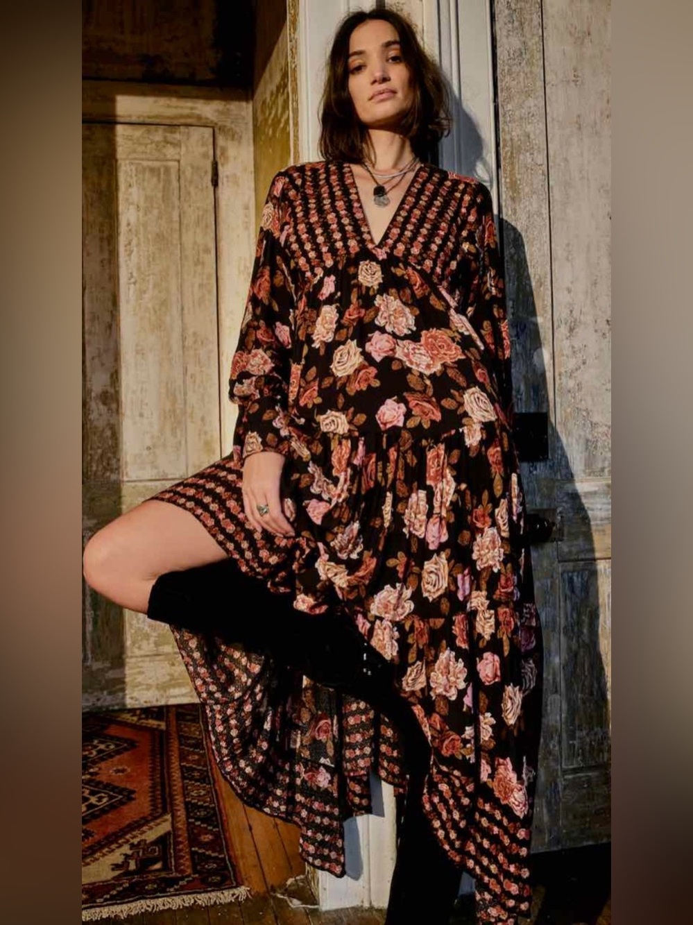 Free People Rows of Roses Maxi Dress size xs